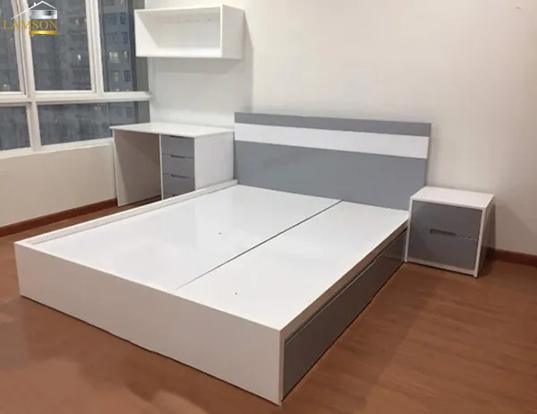 Màu sắc giường ngủ công nghiệp là màu trắng, một gam màu siêu hot tại Việt Nam các năm gần đây , làm cho không gian phòng ngủ bạn đồng nhất, sạch sẽ.