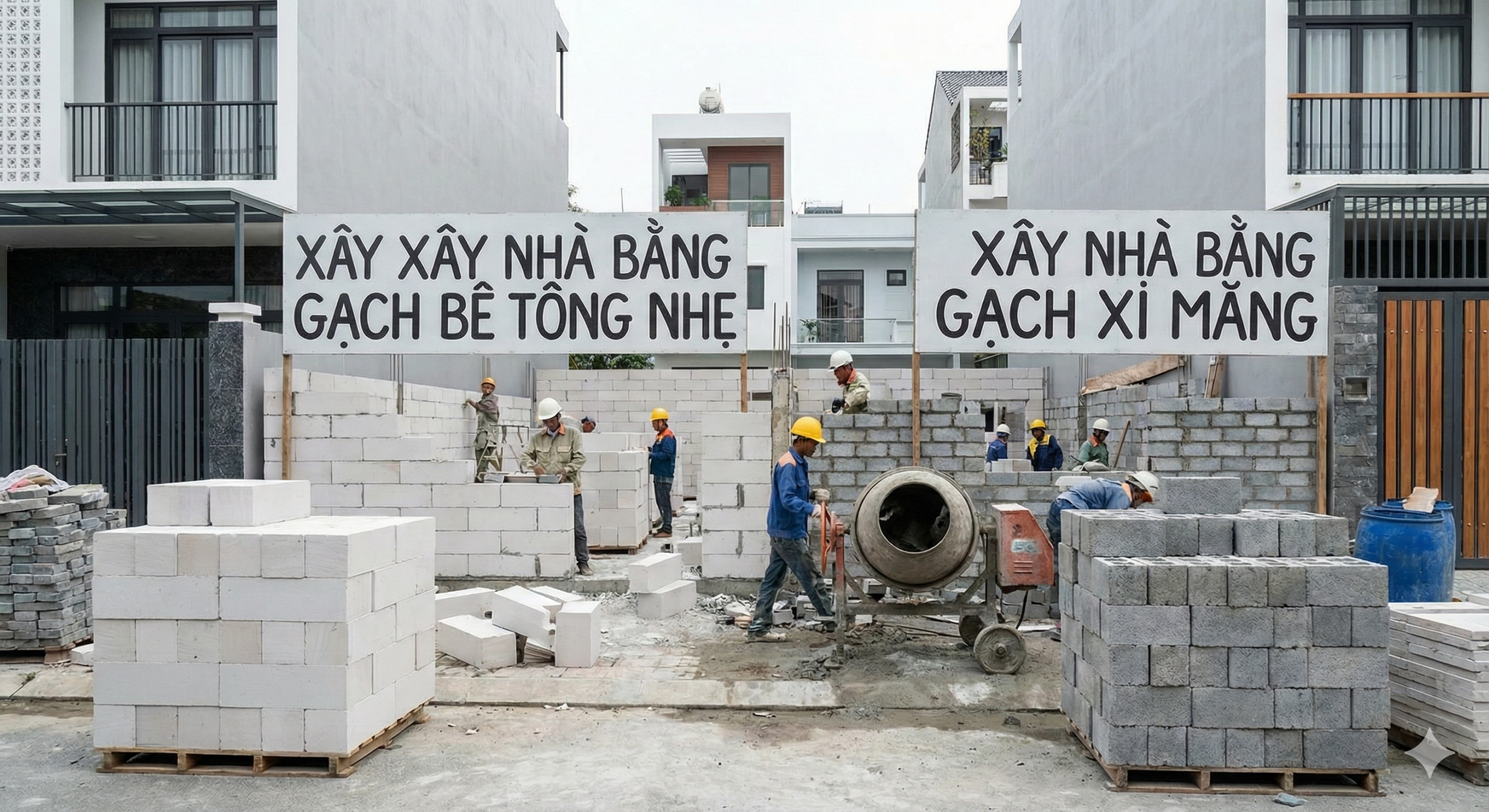 xây nhà bằng gạch bê tông nhẹ