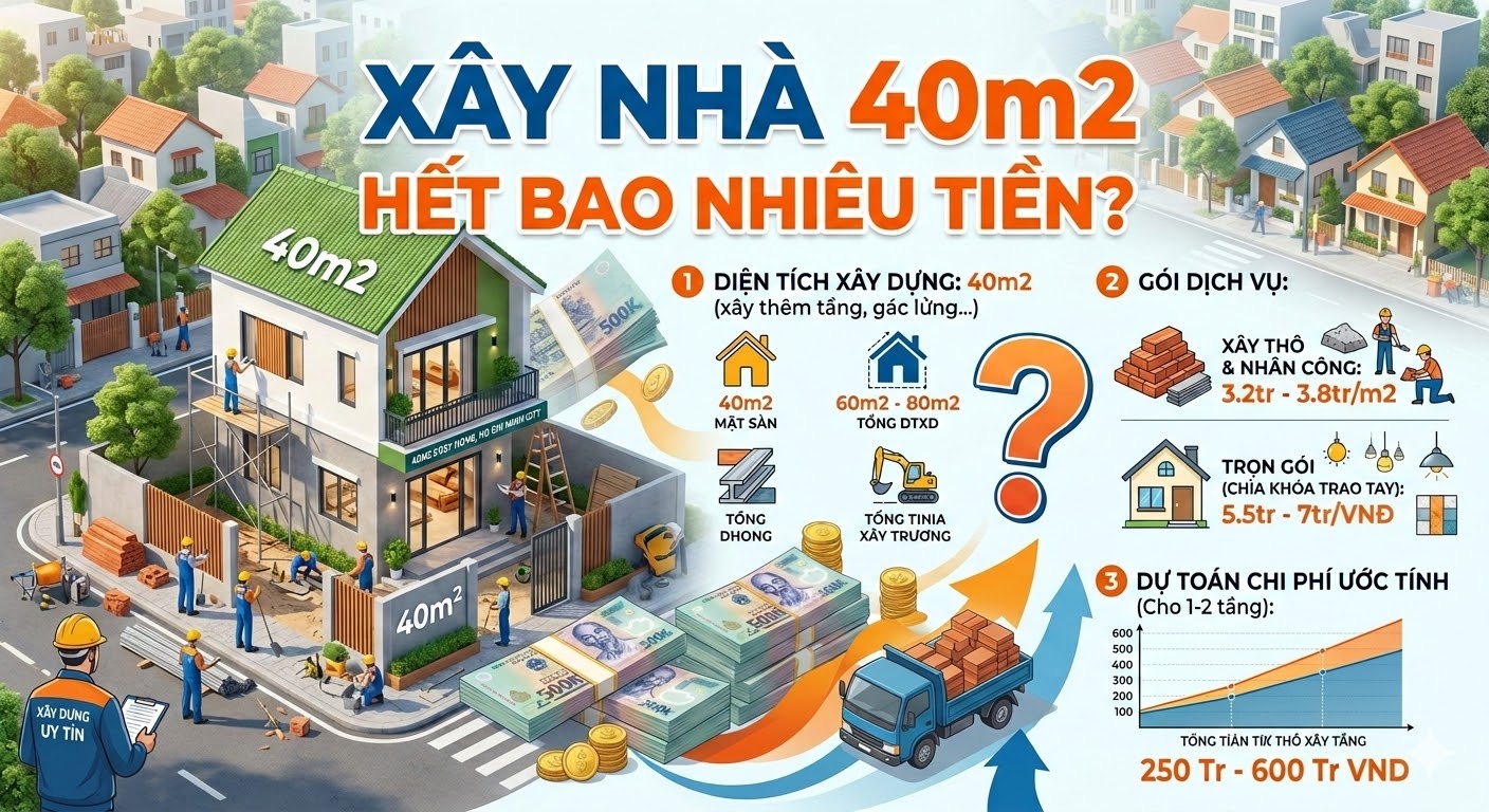 Bảng Dự Toán Chi Tiết: Xây Nhà 40m2 Hết Bao Nhiêu Tiền Trong Năm Nay?